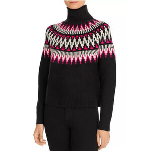 Line & Dot Black and Pink Patterned Turtleneck Sweater